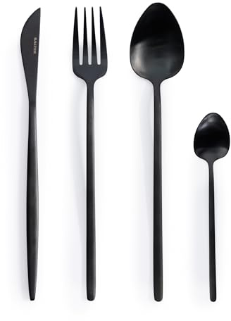 Salter BW12422EU7 Noir 16 Piece Cutlery Set - Stainless Steel Flatware Set, Tableware Set Includes Four Knives, Forks, Tablespoons and Teaspoons, Service for 4, Ideal for New Homeowners, Black