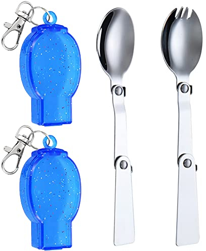 2 Piece Suit Foldable Stainless Steel Spoon Stainless Steel Folding Spoon with Shell Camping Cutlery Spork for Outdoor Camping and Hiking Travel Outside