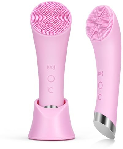 Silicone Face Scrubber, Rechargeable Facial Cleansing Brush with Heat Massage End, Vibrating Exfoliating Face Scrubber for Women and Men, Exfoliating Massage Device for Deep Cleansing (Green)