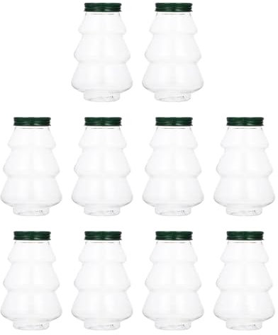 JISADER 10 Bottiglie a Forma di Albero di Natale, barattoli di Caramelle per Bevande, frullati, Acqua, vuote per ristoranti scolastici e