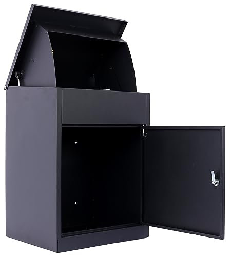 Tzou Caja de entrega de paquetes para exteriores, caja de acero para exteriores, buzón extragrande con cerradura, 22.8 x 17.3 x 14.2
