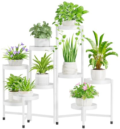 iDavosic.ly Support pour plantes d'intérieur et d'extérieur, étagère d'angle en métal à 9 niveaux, grand support pliable pour orchidées pour terrasse, balcon, porche, jardin, salon, maison, blanc