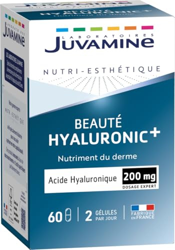 Juvamine - Beauté Hyaluronique + - Acide Hyaluronique 200Mg - Nutriment Du Derme, Beauté et Elasticité de la Peau - 60 Gélules - Programme d'1 Mois - Fabriqué En France