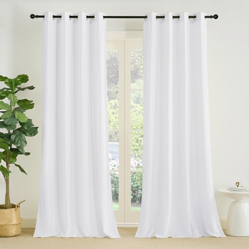 PONY DANCE Tende Bianche Antisguardo Semitrasparenti per Soggiorno 2 Pezzi 140x245 CM Tende per Salotto Moderne con Anelli Decorazione Voile Curtains per Camera da Letto