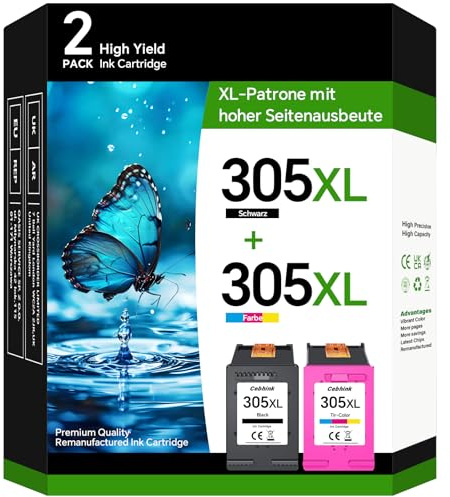 Cebhink 305 XL Druckerpatronen Ersatz für HP 305 Druckerpatronen Kompatibel mit HP Deskjet 2820e 2720 2700 4220e Envy 6020e 6120e 305XL 1 Schwarz 1 Farbe