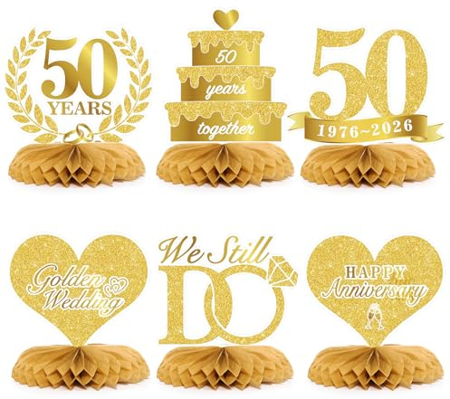 6pcs 50th wedding anniversary decorations Honeycomb golden wedding anniversary table decorations 50 years together we still do