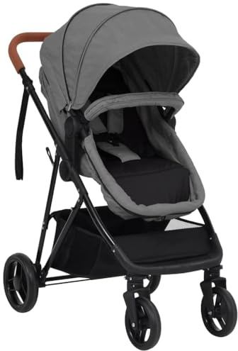 QUAHEAS Passeggino combinato 2 in 1, grigio chiaro e nero, in acciaio, con sedile regolabile e tettuccio parasole, pieghevole, leggero, compatto, con funzione reclinabile, per neonati, bambini