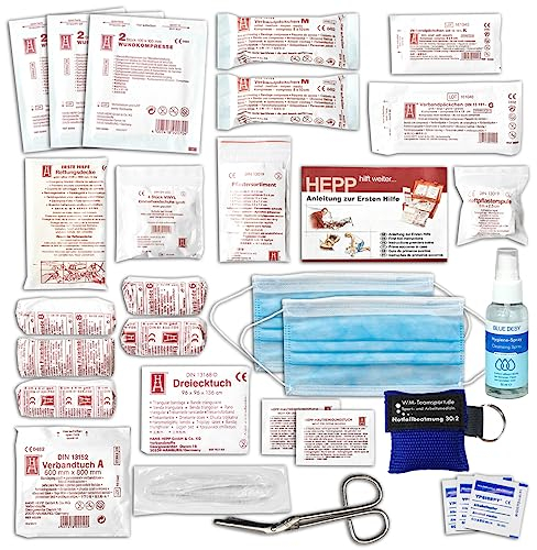 HM KFZ Auto-Verbandkasten Füllung nach neuer DIN 13164 - mit Hygiene-Gel und Notfall-Beatmungshilfe