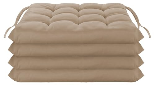 Brandsseller Set di 4 Cuscino per sedia 40x40 cm Cuscino per seduta Coprisedia Imbottito con Cinturini di Fissaggio Cuscino decorativo per interno e esterno trapuntato - Taupe