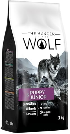 The Hunger of the Wolf Hundefutter für Welpen und Junghunde aller Rassen, Fein zubereitetes Trockenfutter mit Lamm und Reis - 3 kg