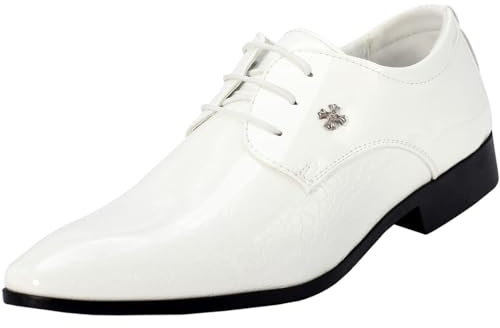 zpllsbratos Zapatos de Cordones Cuero PU Hombre Zapatos Vestir Negocios Boda Oxford Derby (Blanco,42)
