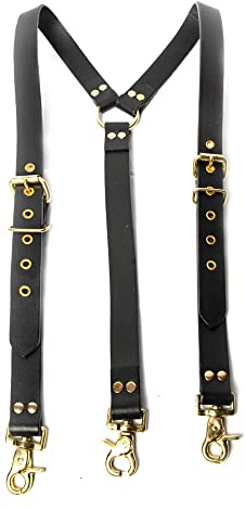 Bretelle in pelle Uomo/Donna Bretelle regolabili con design a Y Bretelle da sposo Abiti da regalo per uomo Bretelle da uomo con clip pesanti Bretelle nere