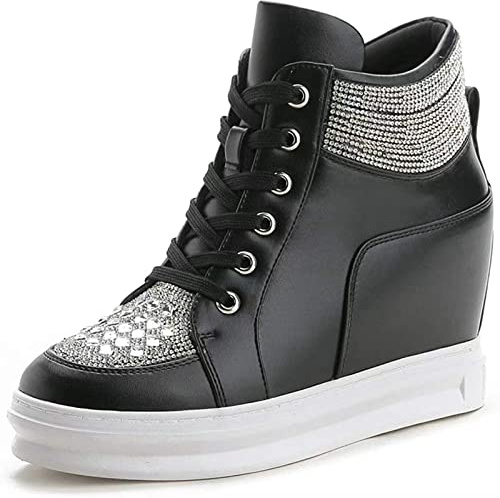 Ckrola Womens Fashion Platform Shoes Hidden Wedge Heel High Top Sneakers for Women Platform Boots Working Shoes Women