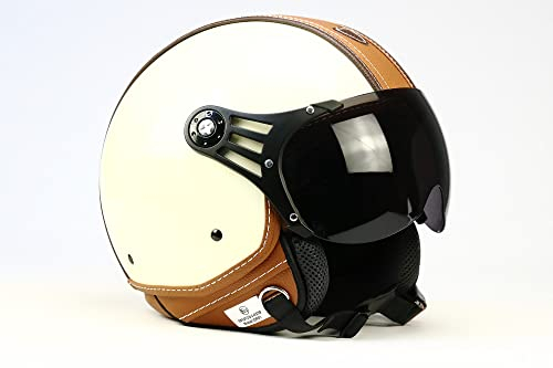 BNO-PL28 Jethelm Beige glänzend + Braun, Motorradhelm, Schutzhelm Helm Größe S M L XL + zusätzliches getöntes Visier (S)