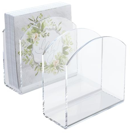 PITBVO Napkin Holder, 2 Pack Clear Acrylic Napkin Tissue Holder for Table,Tissue Paper Cocktail Napkin Holder for Kitchen, Dinner Napkin Dispenser for Bar, Restaurant
