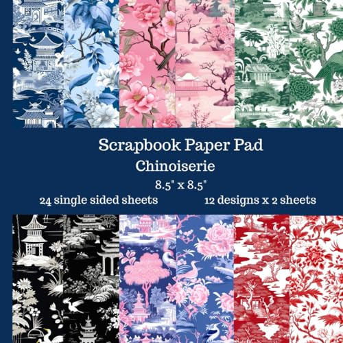Chinoiserie Scrapbook Paper Pad: 24 Single Sided Sheets of Decorative Paper for Junk Journals, Scrapbooking, Decoupage, Paper Crafts and More 8.5 x 8.5 Blue, Red and Green