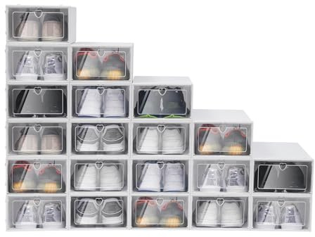 SONHANGIA 20 Cajas De Zapatos Kit De Cajas De Zapatos Transparente Caja De Zapatos De Plástico Apilable 33×23×14cm Adecuada Para Guardar Pequeños Objetos, Revistas, Libros, Zapatos De Hombre y Mujer