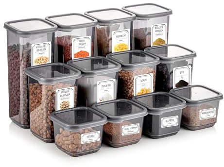 Meleni Vorratsdosen mit Deckel Luftdicht,12er Vorratsbehälter Set,Küche Aufbewahrung und Organisation,Küchen-Organizer, Vorratsdosen für Alle Trockenen Lebensmittel,BPA Frei