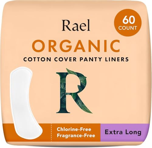 Rael Protège-Slip en Coton Bio - Absorbant la Lumière, Protege-Slip Hypoallergénique, Sans Chlore, Sans Parfum, Sans Pesticide (Extra Long, 60 Unités)