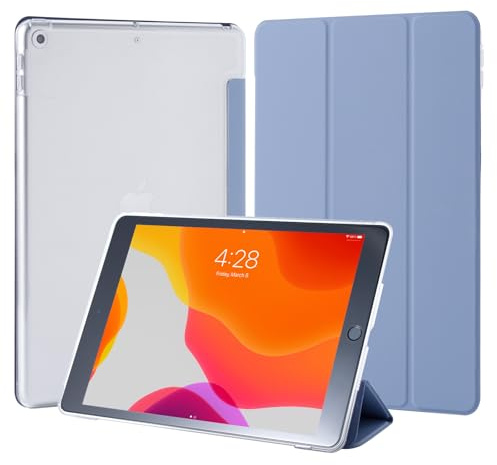 4UBonLife Funda para iPad 9.ª/8.ª/ 7.ª Generación (2021/2020/2019) 10,2 Pulgadas, Cover Protectora Carcasa Rígida Delgada Translúcido Cubierta para iPad 9/8/7, Auto Sueño/Estela, Gris Lavanda
