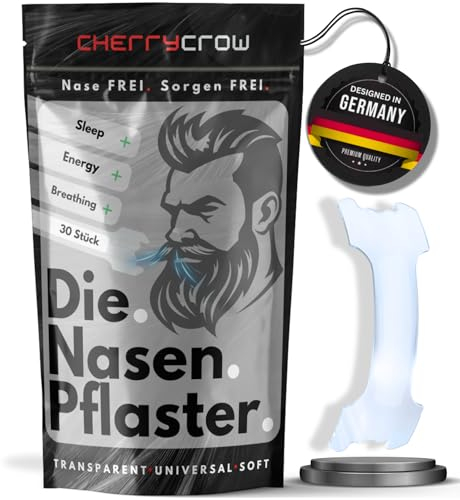 CherryCrow - Die Nasenpflaster | (30 Stück) Premium Transparent Nasal Strips für besseres Atmen 100% Hautverträgliche Pflaster - Leistungsfähigkeit und besserer Schlaf Sport Anti Schnarchen Streifen