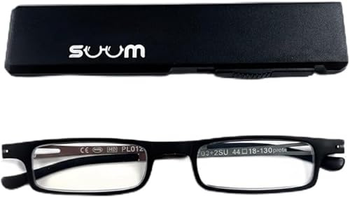 SUUM co. Gafas de Lectura Compactas Negro +2.50 Para Hombre y Mujer con Filtro Azul - Gafas Presbicia con Estuche Rígido - Gafas de Ver de Cerca Ligeras uso Diario – Funda Extra Fina Fácil de Guardar