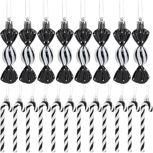 20 Stück Zuckerstangen – Glitzernde Kugeln in Schwarz & Weiß, Süße Anhänger, Festliche Deko für besondere Anlässe