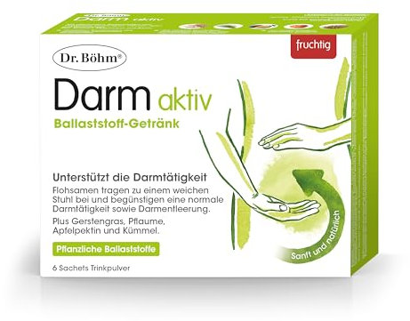 Dr. Böhm Darm aktiv: Zur Unterstützung bei Verstopfung und hartem Stuhl, Pflanzliche Ballaststoffe für Erwachsene & Kinder, mit Flohsamen & Kümmel, 6 Sachets