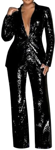 Byxdress dam festlig elegant, glitter kostym dam paljetter tvådelad långärmad kavaj och byxor business byxor slim fit streetwear dam kostym 2 stycken set festliga paljetter set