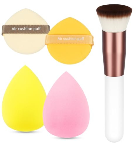 AUAUY Set med 5 stycken sminksvampar, beauty foundation, beautyblender för vätska, pulver, solskydd och creme med foundation pensel