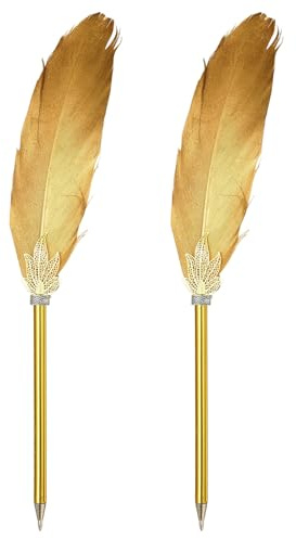 PATIKIL 2pcs Bolígrafo de Pluma, Tinta Negro Vintage Vástago Chapado Plumón Bola Elegante Papelería Suministros de Oficina Hogar Fiesta Boda Decoración Regalo, Dorado