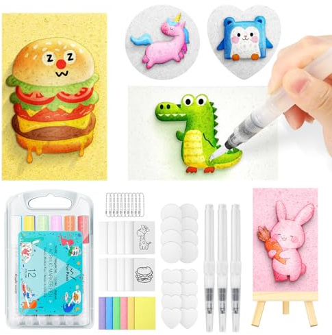 KETIEE Magic Puffy Paint 58Pcs Magische Schaum Strukturmalerei Set, Magische 3D Effekt Textur Malerei Kit DIY Kunst Zubehör 32 Pcs Schaumstoff Textur Papier, 12 Farben Acryl Marker Stifte