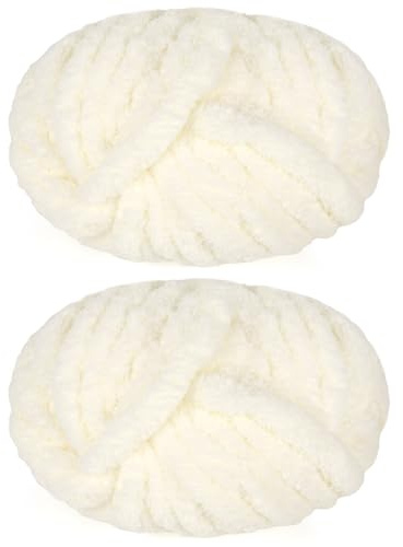 Reessy Chunky Yarn for Hand Knitting, 2×250g Super Chunky Wool Yarn Set, Soft Thick Wool Plush Yarns, Fluffy Cream Yarns for Craft Knitted Blanket Pet Bed Mats Sofa Mats-Cream