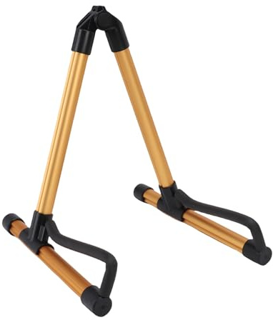 Srliya Soporte de Guitarra Aleación de Aluminio Estable con Soporte de Guitarra de Piso Plegable de Rodamiento de Carga para el Ukulele de Violín (Dorado)