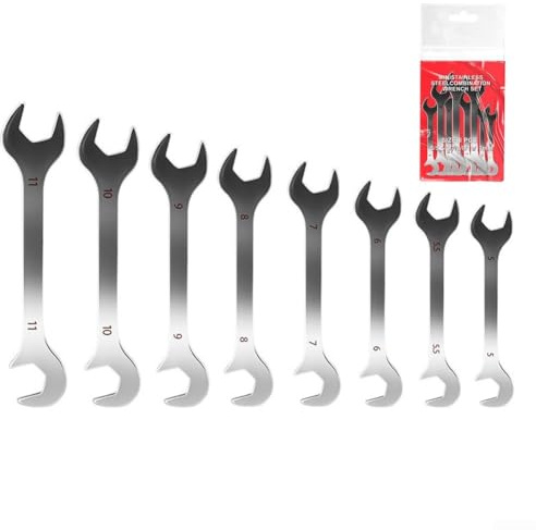 Eawfgtuw Double Open End Spanner Set, Super-Thin Open Ended Wrench Flat Spanner Set, Carbon Steel, Mirror-Chrome Plated, 4-11mm with Organizer Bag for Household Automotive (A)