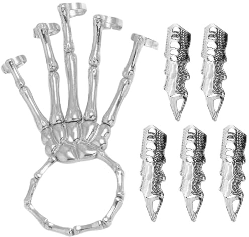 Cndiyald skelett handarmband - 5 st hela fingerringar punk gotisk rörlig legeringssmycken för halloween cosplay festkostym