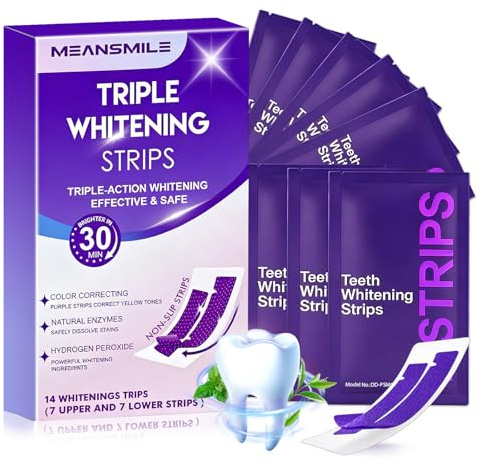 28 Pezzi Strisce Sbiancanti Denti Professionali, Whitening Strips, Rimuove Macchie Profonde, Sbiancamento Rapido, Ideali per Macchie da Caffè, Vino, Fumo, Facile Uso A Casa O In Viaggio