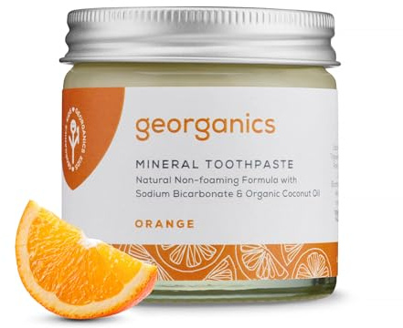 Georganics Mineral Toothpaste - Fluoride, SLS & Glycerine Free - Orange Flavour Non-Foaming Natural Toothpaste with Virgin Coconut Oil - Certified Cosmos Natural, Vegan and Cruelty-Free - 120ml