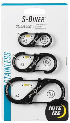 Nite Ize S-Biner SlideLock Stainless Steel Dual Locking Carabiner - S-Biner Key Holder with Locking Gate - Carabiner Organizer for Keys & Camping Accessories - Assorted Sizes, Black (3 Pack)