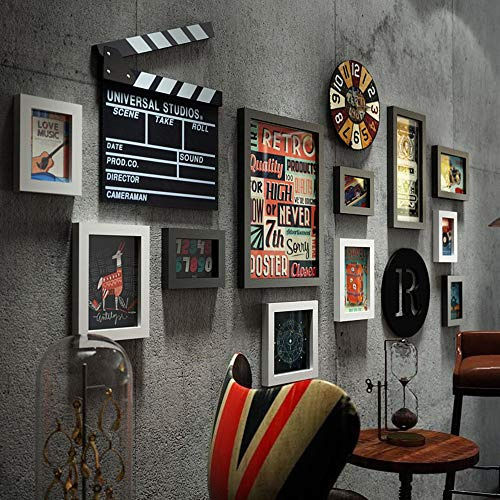 Marco de estilo industrial de fotos en la decoración de la pared 11 piezas Conjunto collage de la pared, marcos de cuadros anunciante, Zona de pared de aproximadamente 160x78 CM