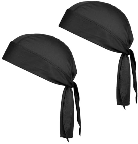 Andningsbar skalle keps justerbar bandana-keps svettabsorberande huvudduk anti-UV huvudskydd huvudsjal under hjälm termisk mössa torkar snabbt snygg huvudbonad för utomhuslöpning vandring motorcykel Black(2 Pcs) En storlek