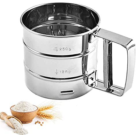 Tamis Farine acier Inoxydable, Tamis Farine acier Inoxydable Cuisine, Tamis Farine avec Poignée, Tamis Farine Professionne, Tasse Tamis Farine Cuisine, pour Farine Accessoires de Cuisson Filtrage