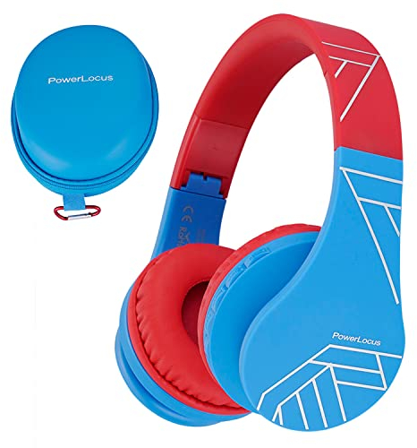 PowerLocus - Auriculares Bluetooth para niños, Auriculares inalámbricos para niños, Auriculares estéreo con micrófono y 85 DB Volumen Limitado, cómodos Auriculares Ajustables y Plegables para