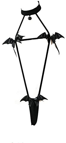 JasmyGirls Mujer Sexy Devil Cosplay Lencería Halloween Anime Micro Bikini Kawaii Sujetador Panty Japanese Bat Slingshot Traje Gótico, Negro , X-Small - Large