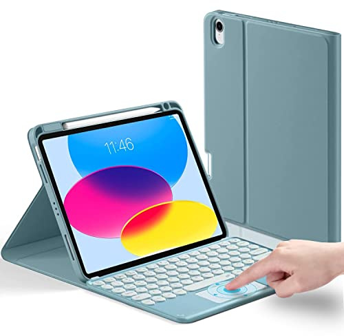 YMXuan fodral med tangentbord för iPad (A16) 11:e generationen 1-tum (2025)/iPad 10:e generationen 10,9 tum (2022), trådlöst Bluetooth-tangentbord med pekplatta, smart mjukt skyddsfodral med