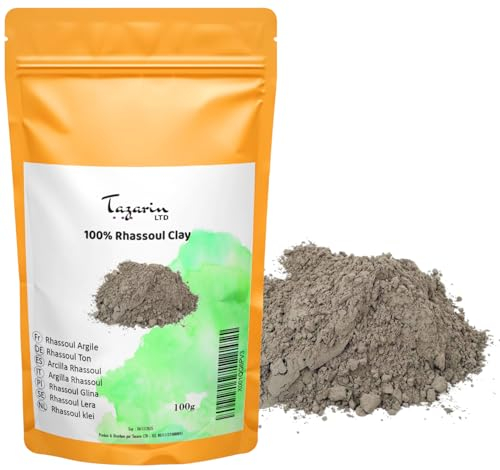 100g Lavaerde Pulver, Ghassoul, Tonerde für Haut, Haar & Körperpflege, Mineralerde, auch für Masken & Peelings, Ohne Tenside, Natürlich & Vegan - Tazarin Ltd