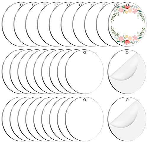 Fzyisw 30 Pièces Feuilles Acryliques Transparentes, Plaque Rond transparent, Disque en Plastique Acryliques Circulaires pour DIY Porte-clés Bricolage et Projet D'artisanat