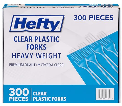 Hefty Heavy Duty Plastic Forks, 300 Count, Bulk Clear Disposable Forks for Offices, Cafeterias, Concession Stands, Restaurants, Large Events, and More