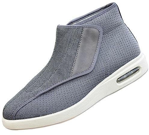 AZMAHT Chaussures Orthopédiques Homme Chaussons Diabétiques pour Hommes Chaussures Réglable Fermeture Scratch Sandale Chaussons Elargissement Réglable,Gris,41 EU