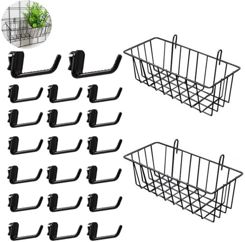 UtySty 2-pack gallerpaneler hängande trådkorg förvaring med plastkrokar för nätvägg displaystativ trådhylla vägg foto rutnät hylla kommersiell butik detaljhandel konstmässa